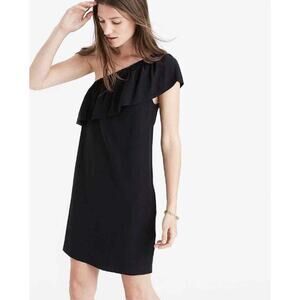 Madewell Silk One Shoulder Dress Black Shift Pockets Size 6 Minimal Elegant